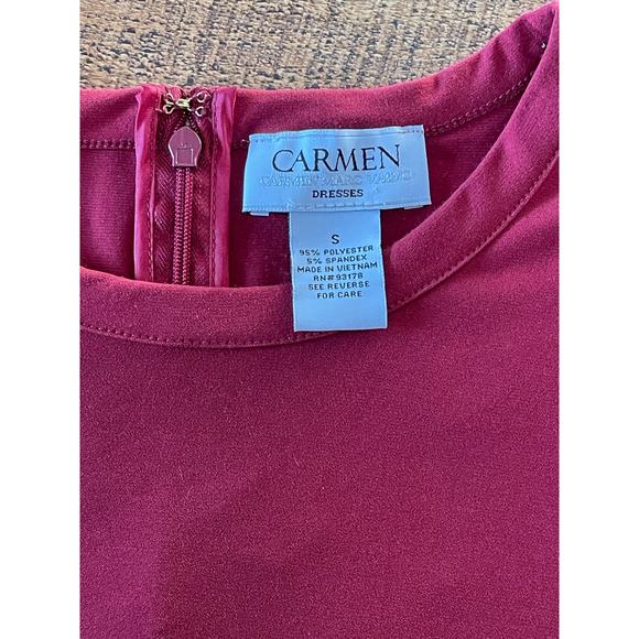 Womens Carmen Marc Valvo Brick Red Long Sleeve Slinky‎ Soft Grommet Dress Small - Picture 6 of 7